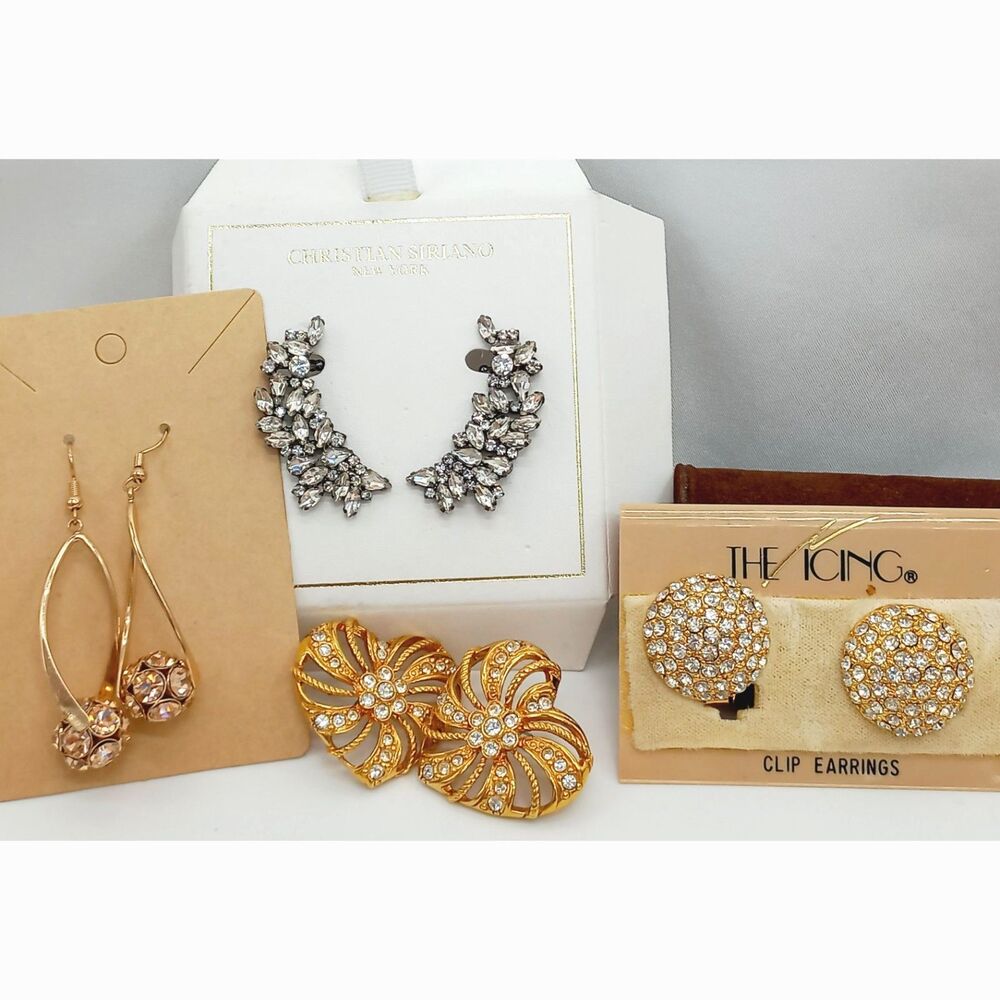 Jewelry LOT: 4 Prs Earrings Christian Siriano, ICING, Avon Hearts, Bling!